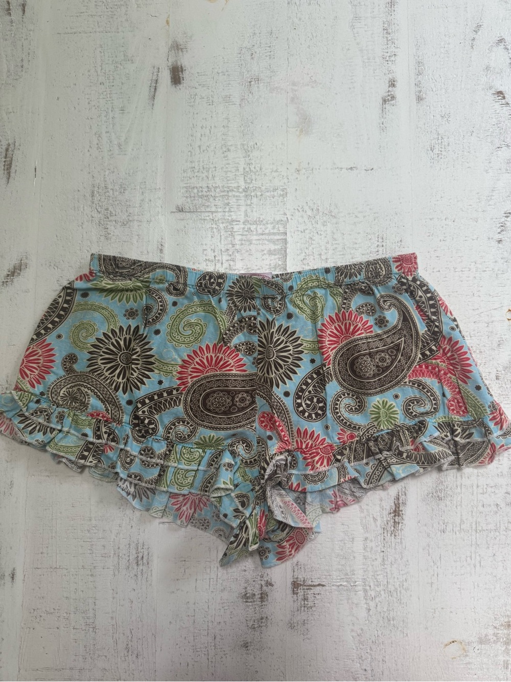 Mud Pie Light Blue Paisley Ruffle-Trim Sleep Shorts Like New